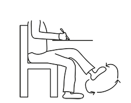 En person skriver och snurrar på foten, illustration.