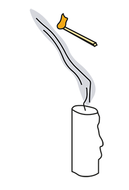 Ett ljus och en tändsticka, illustration.